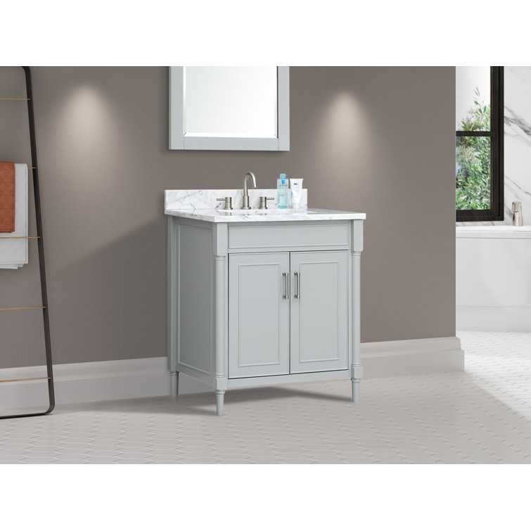 Light Gray Freestanding Single Vanity with Carrara Marble Top