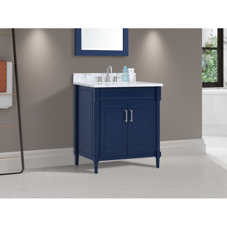 Navy Blue Single Bathroom Vanity with Marble Top