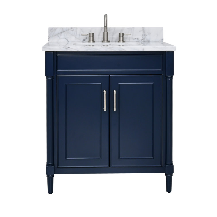 Navy Blue Single Bathroom Vanity with Marble Top