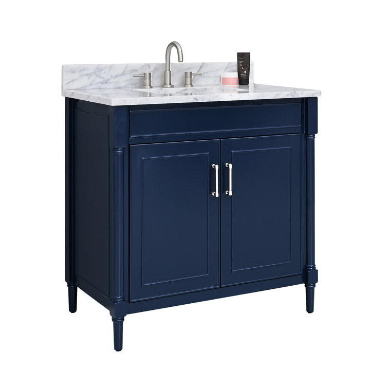 Navy Blue Single Bathroom Vanity with Marble Top