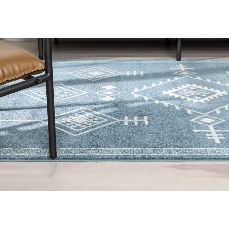 Sydney Dark Blue Geometric Synthetic Rectangular Area Rug