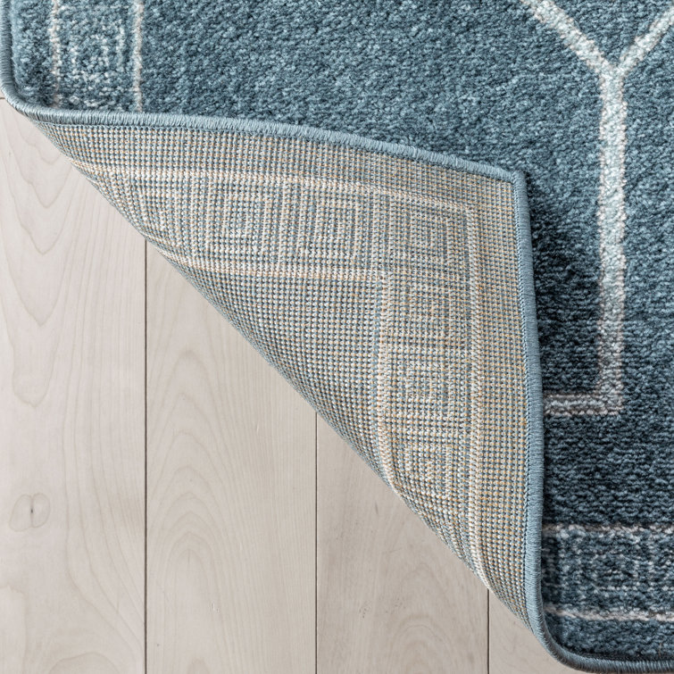 Sydney Dark Blue Geometric Synthetic Rectangular Area Rug