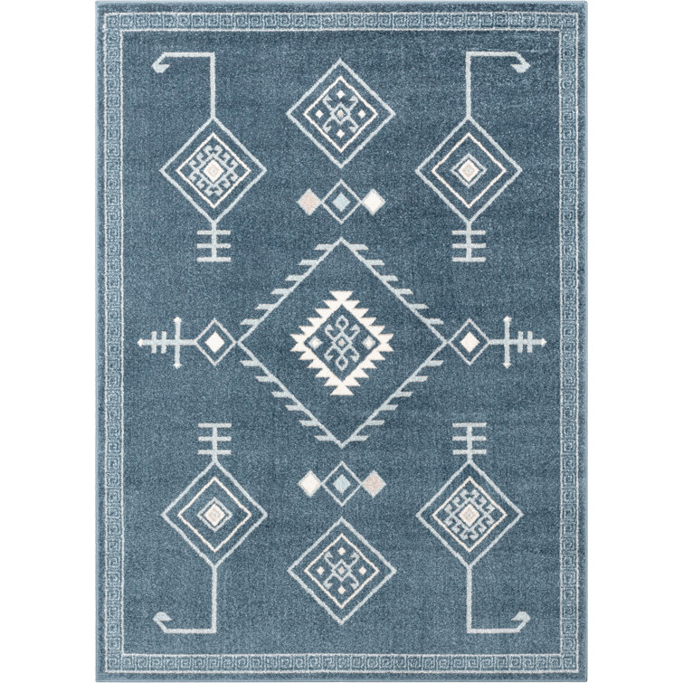 Sydney Dark Blue Geometric Synthetic Rectangular Area Rug