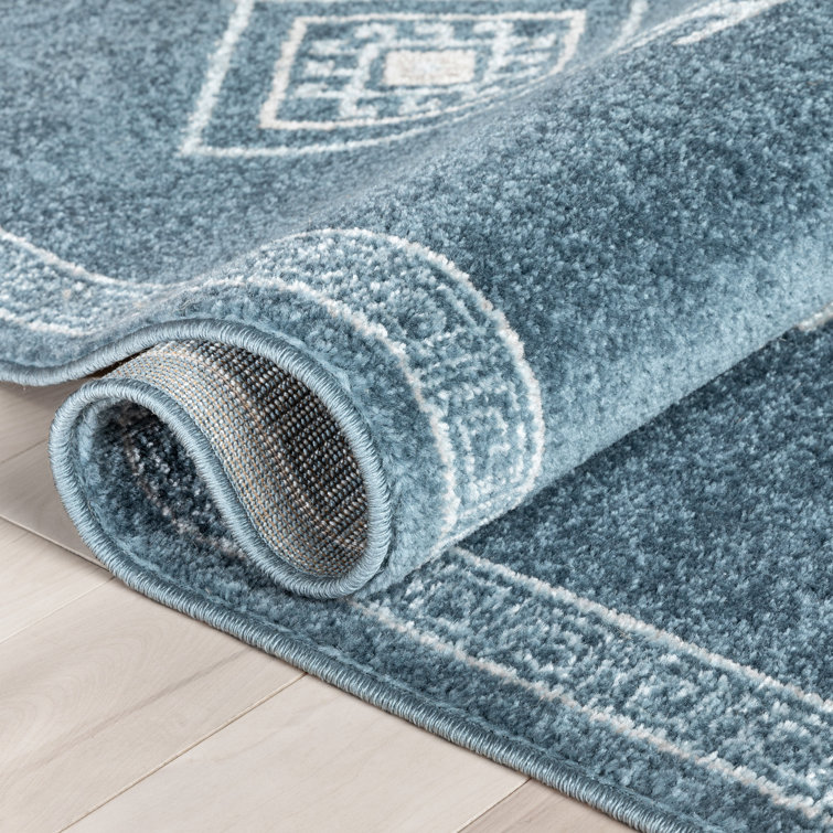 Sydney Dark Blue Geometric Synthetic Rectangular Area Rug