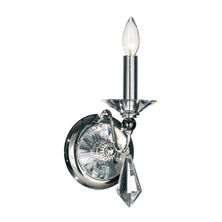 Elegant Polished Silver 1-Light Dimmable Sconce with Optic Crystal