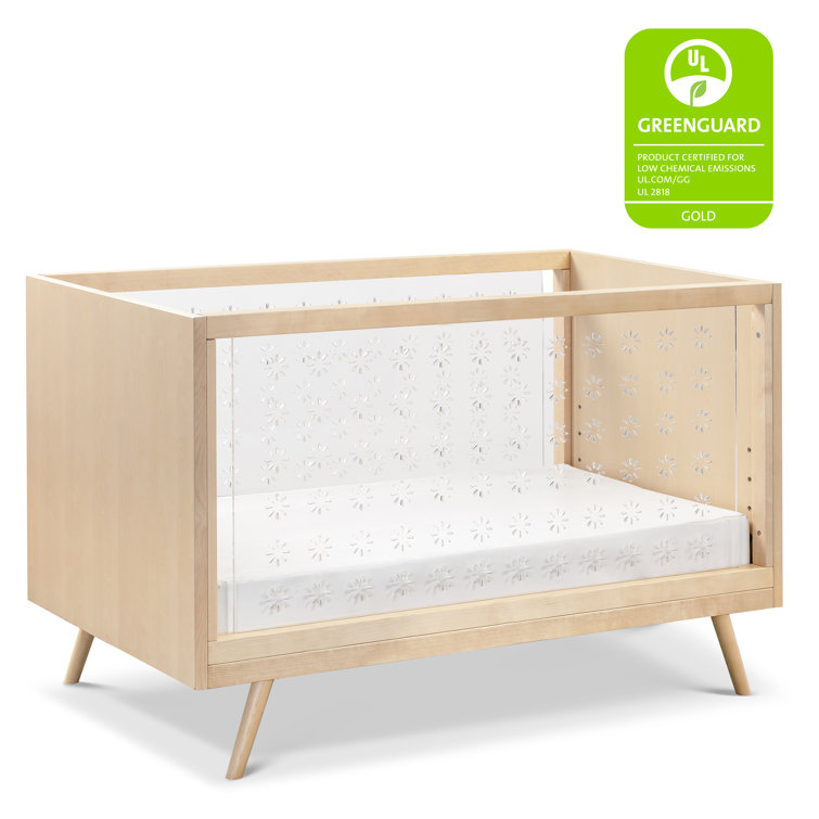 Natural Birch and Clear Acrylic 3-in-1 Convertible Crib