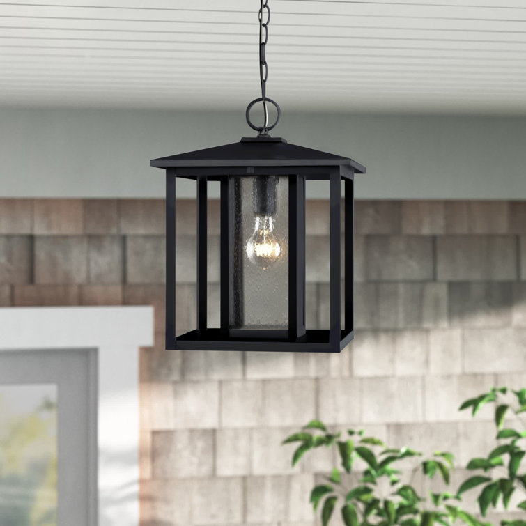 Vermont Mini Black Metal Hanging Lantern with Clear Seeded Glass