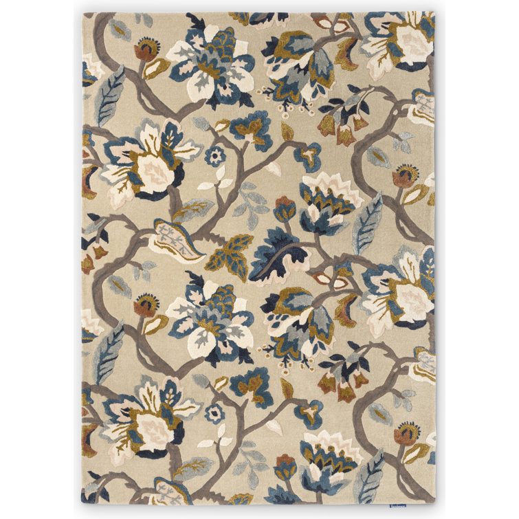 Hand Tufted Blue Floral Wool and Viscose Rug