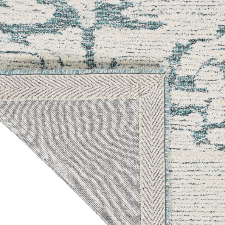 Hand-Tufted Teal and White Wool Abstract Area Rug, 5'3" x 7'3"