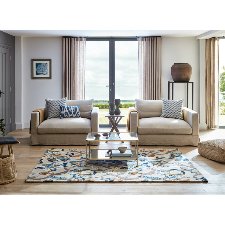Hand Tufted Blue Floral Wool and Viscose Rug