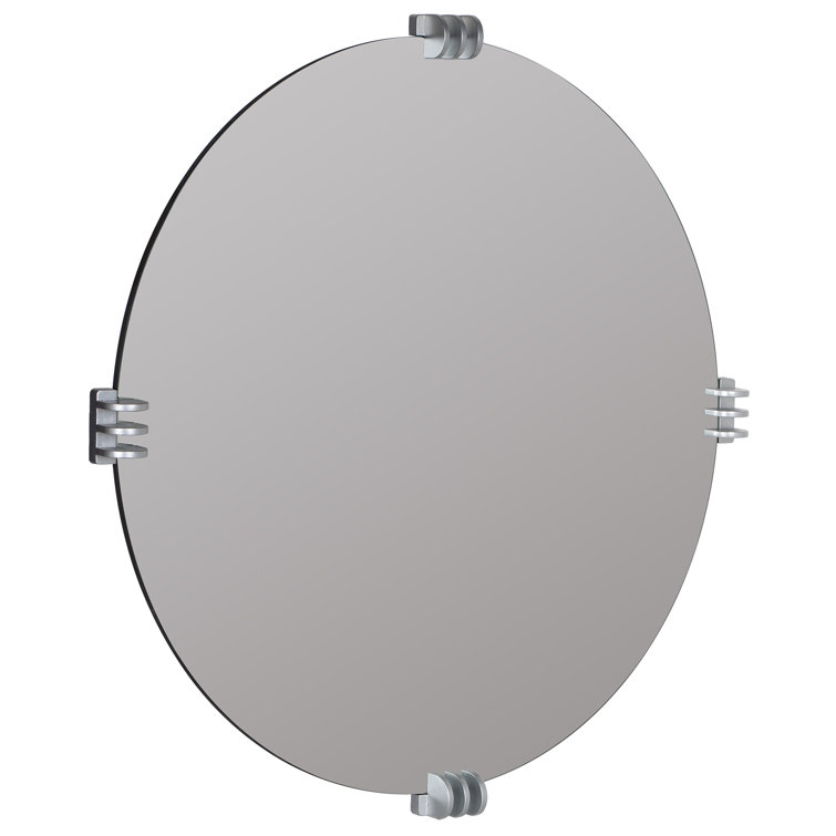 Aubrey Transitional Round Frameless Wall Mirror with Silver Brackets