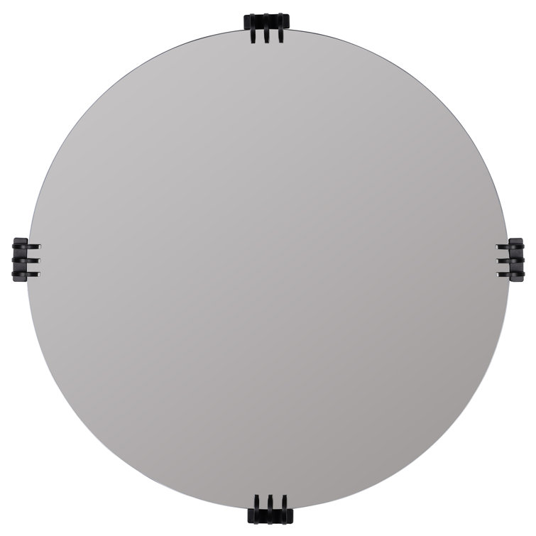 Aubrey Transitional Round Frameless Wall Mirror with Black Claw Brackets