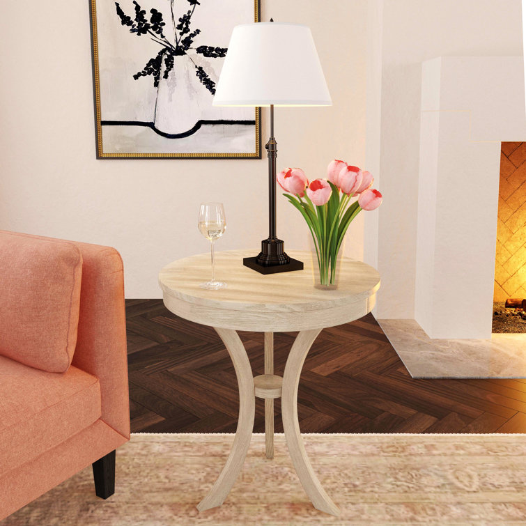 Sleek Bending Legs 24" Round Driftwood Side Table
