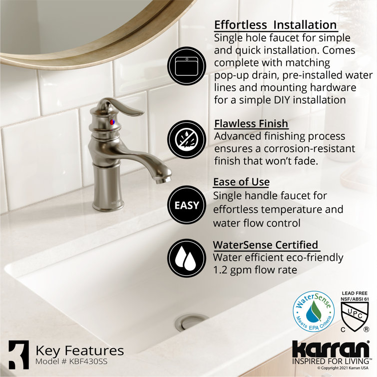 Dartford Stainless Steel Single Handle Bathroom Faucet with Pop-Up Drain