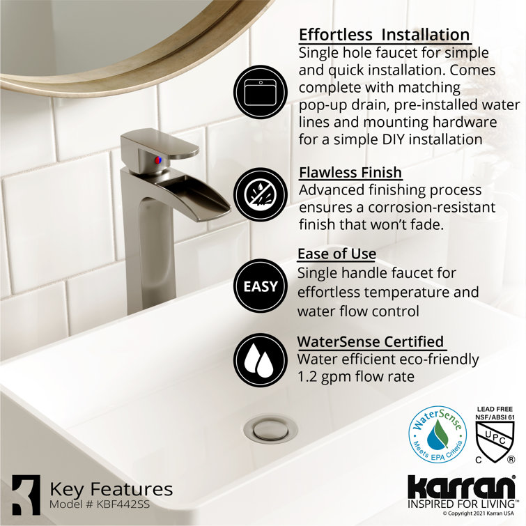 Stainless Steel Single Handle Vessel Bathroom Faucet with Pop-Up Drain