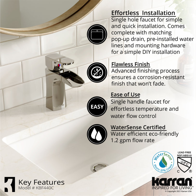 Chrome Single Handle Waterfall Bathroom Faucet with Pop-Up Drain
