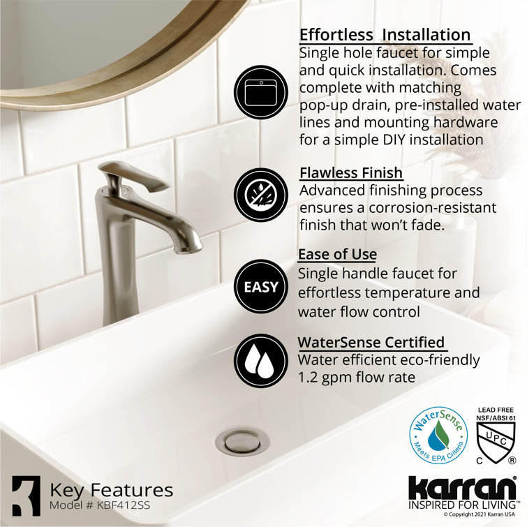 Stainless Steel Single Handle Vessel Bathroom Faucet with Pop-Up Drain