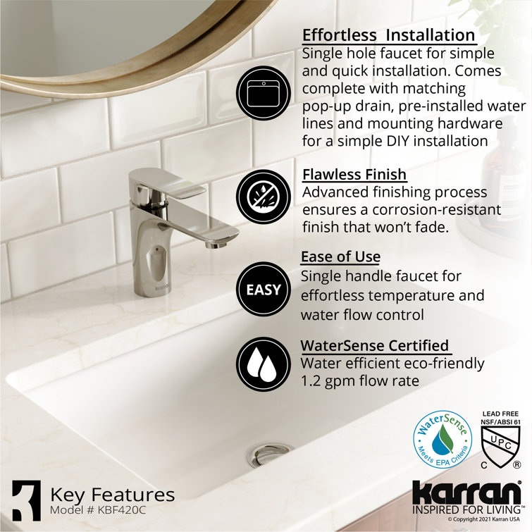 Chrome Single Handle Bathroom Faucet with Pop-Up Drain