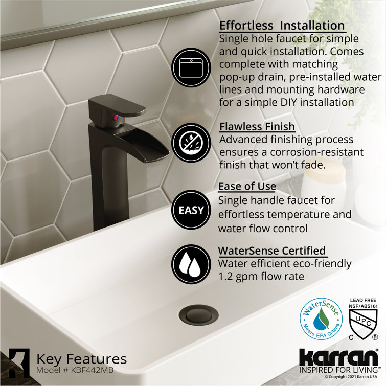 Matte Black Single-Handle Vessel Bathroom Faucet with Drain Assembly