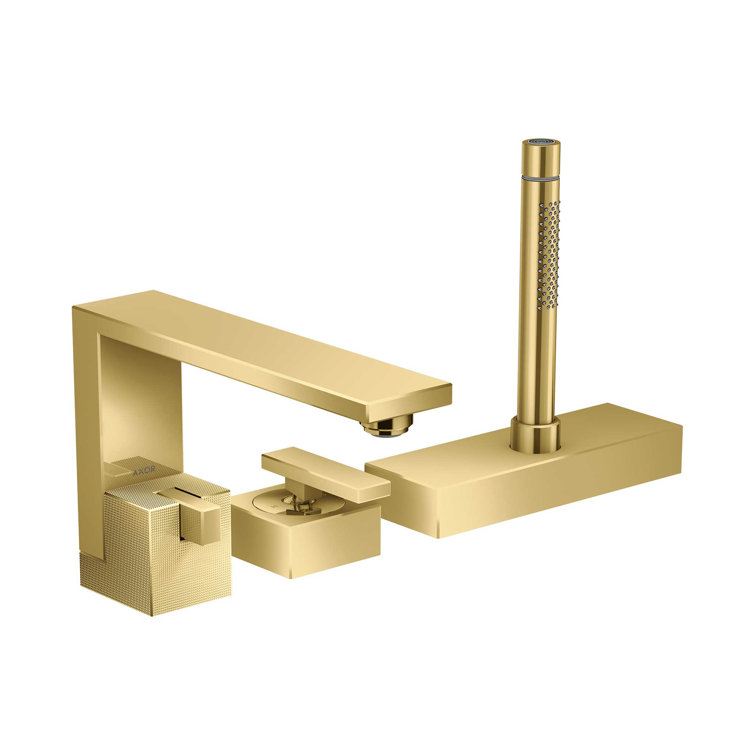 Polished Gold Brass Modern Deck Mounted Widespread Faucet