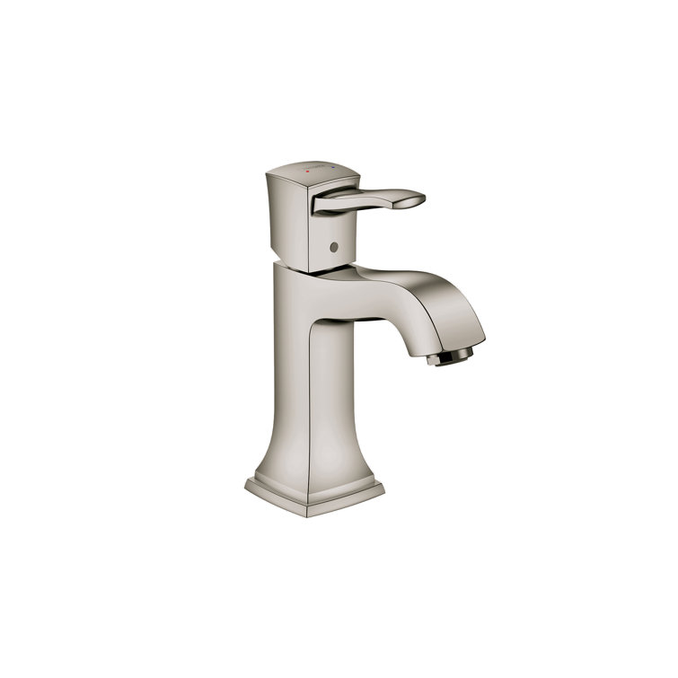 Modern Polished Nickel Single-Hole Bathroom Faucet with Brass Details