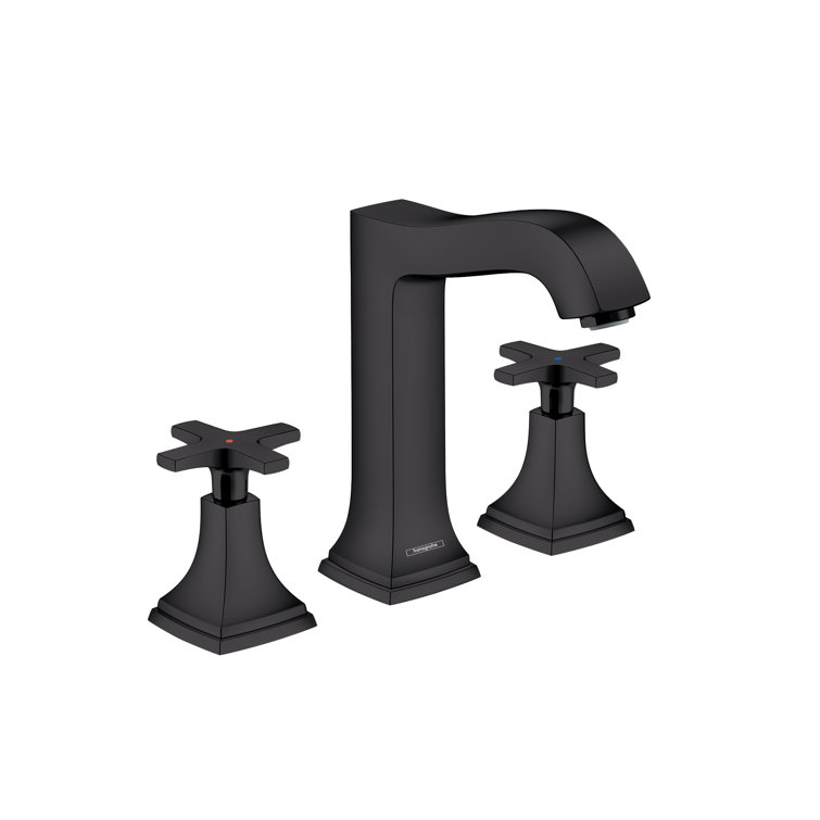 Matte Black Brass Widespread Bathroom Faucet with Cross Handles