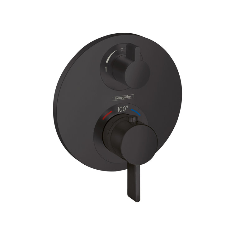 Matte Black Modern Thermostatic Shower Valve Trim with Diverter