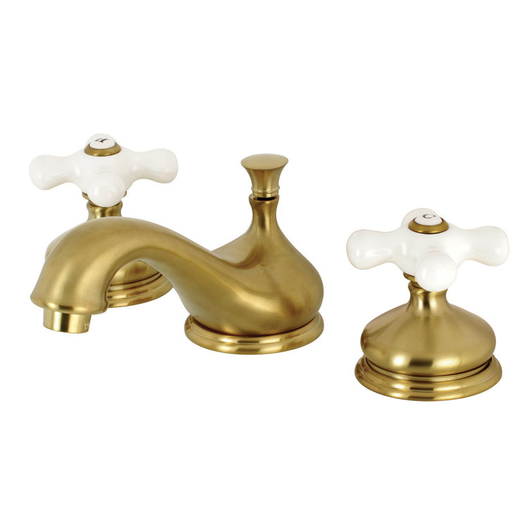 Heritage Brushed Brass 8-Inch Widespread Bathroom Faucet with Ceramic Handles