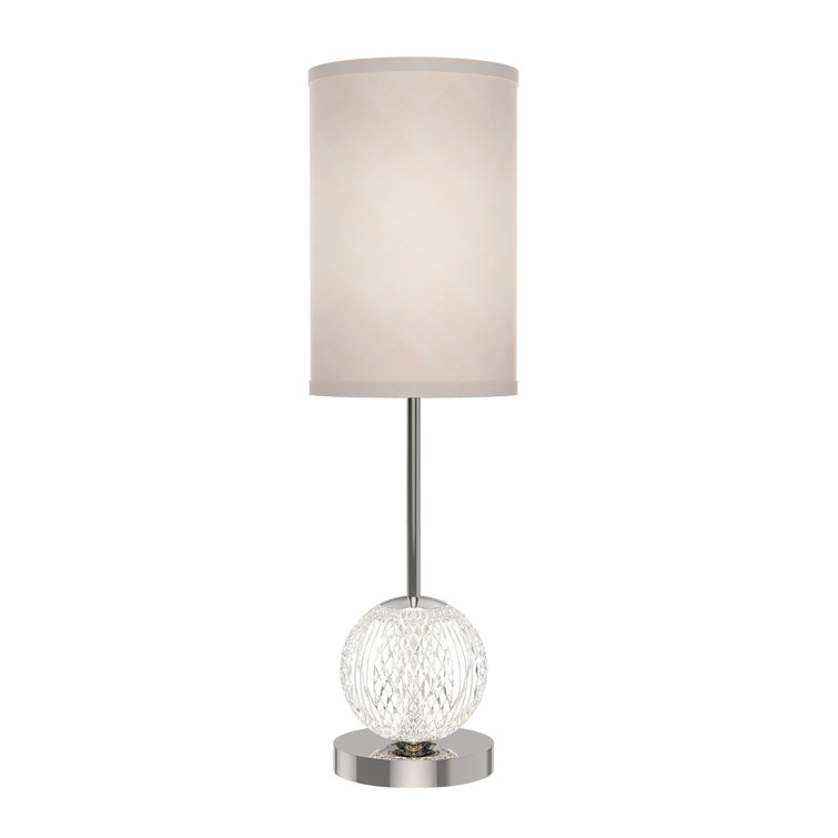 Polished Nickel and White Linen Table Lamp with Crystal Base