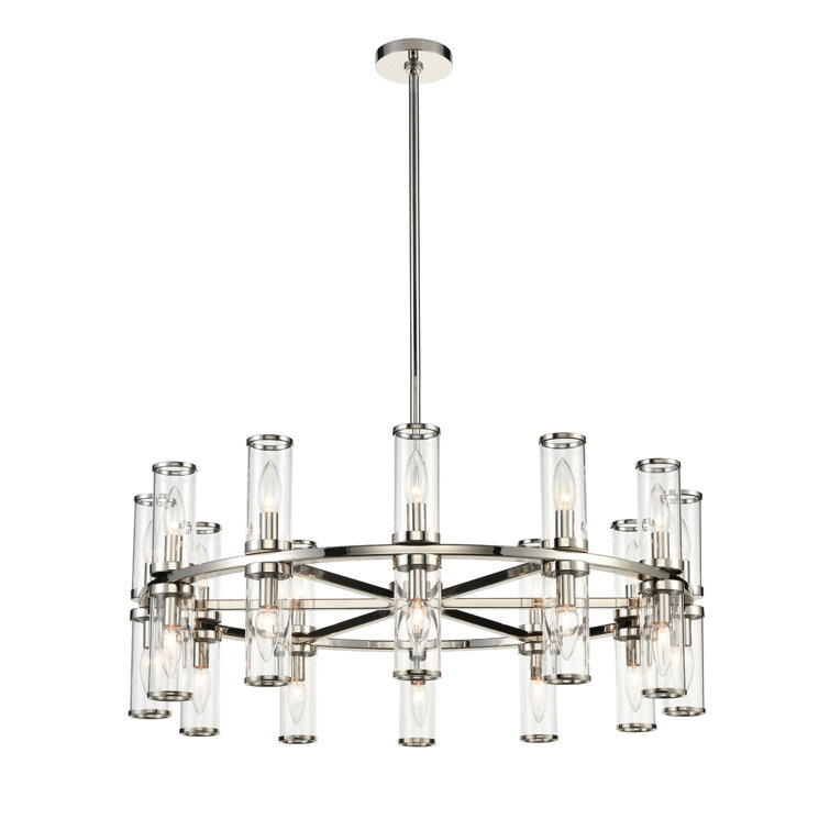 Polished Nickel and Crystal 24-Light Candle Chandelier