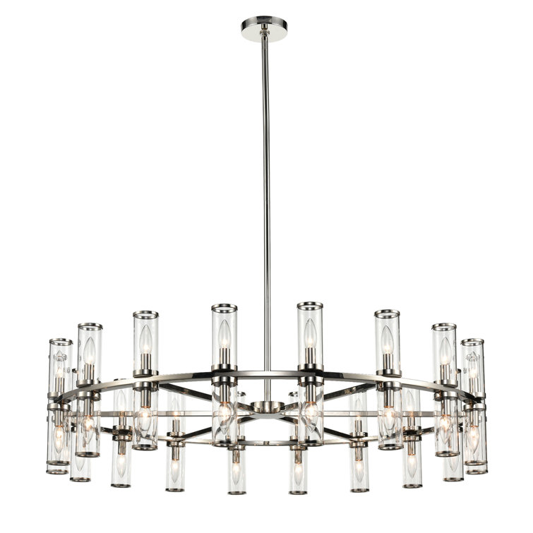 Polished Nickel and Crystal 36-Light Candle Chandelier