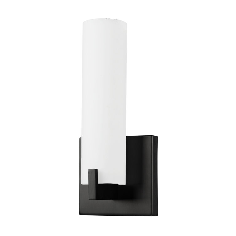 Black Steel LED Wall Sconce with Opal Glass