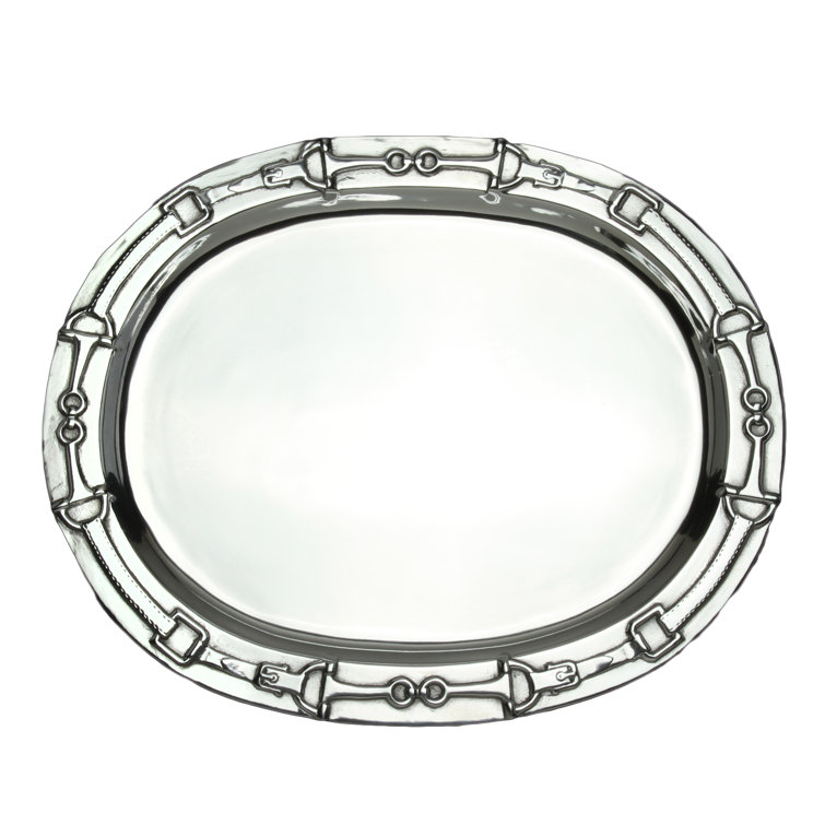 Equestrian Aluminum Oval Platter with Horse Bit Design