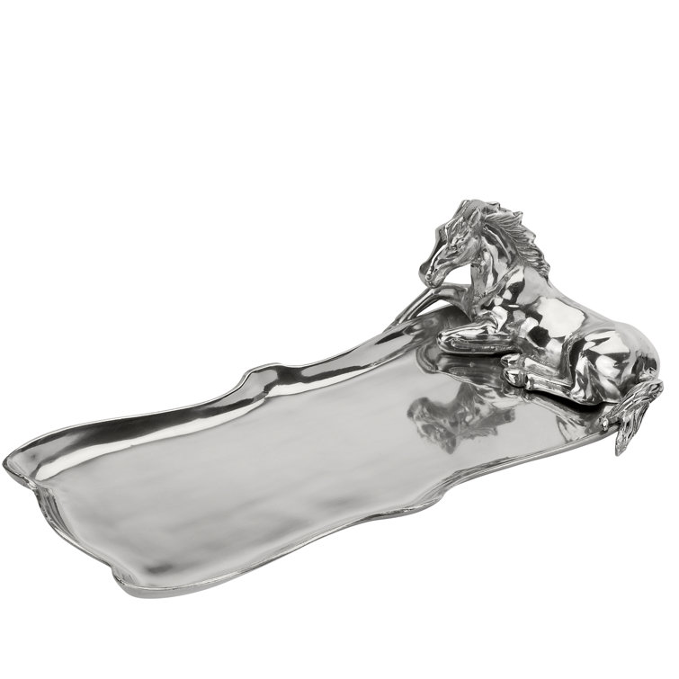 Elegant Aluminum Horse Figural Oblong Serving Tray