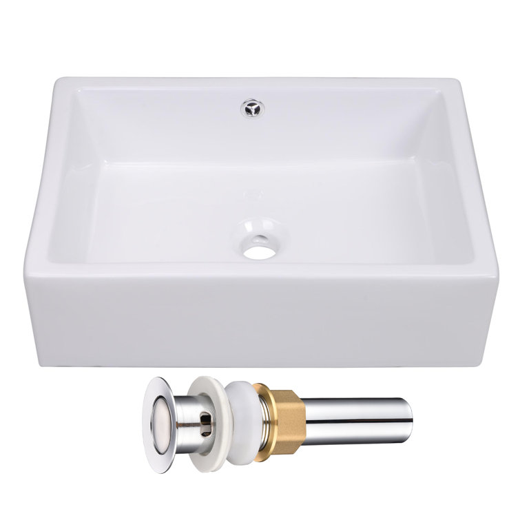 White Ceramic Rectangular Above-Counter Vessel Sink