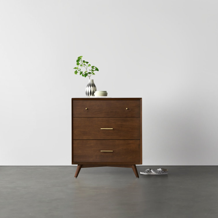 Flynn Walnut 32" Transitional Mid-Century 3-Drawer Chest