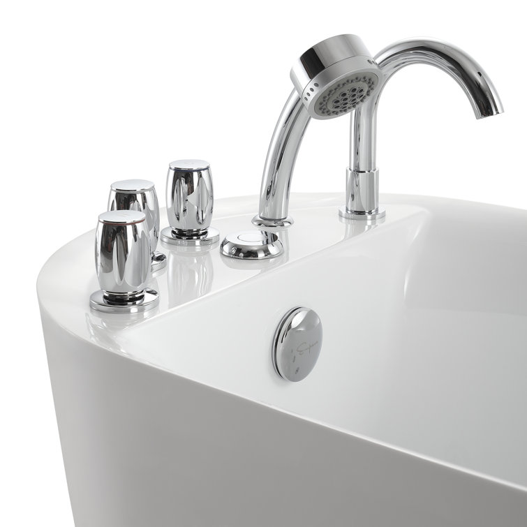 67'' White Freestanding Acrylic Whirlpool Bathtub with Faucet
