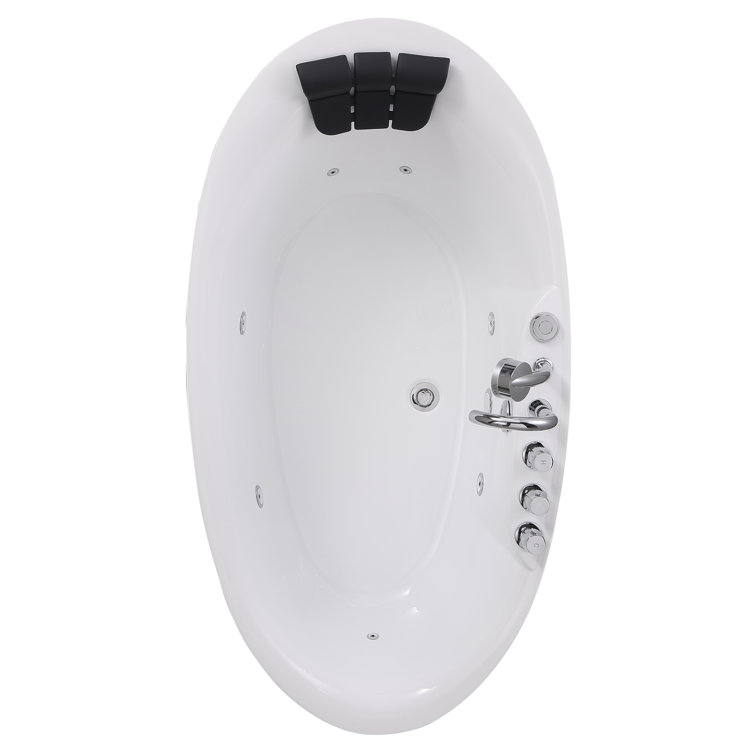 59" White Acrylic Freestanding Whirlpool Bathtub with Faucet