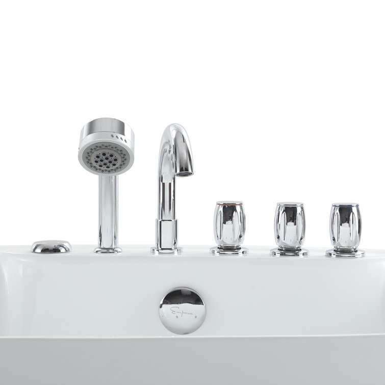 71'' White Acrylic Freestanding Whirlpool Bathtub with Faucet