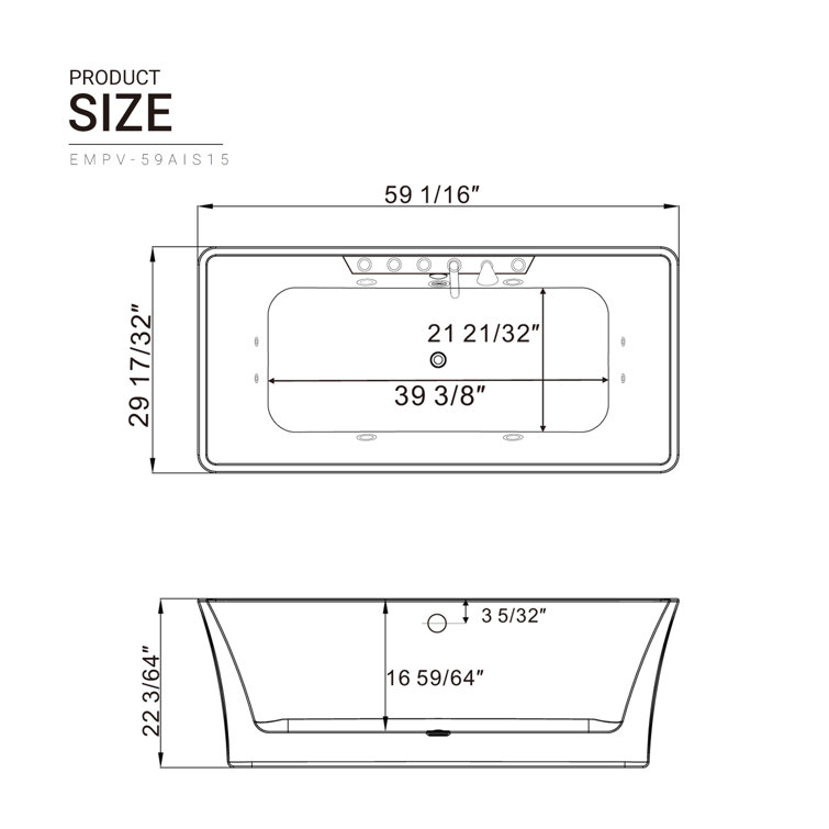 59" White Freestanding Acrylic Whirlpool Bathtub with Faucet