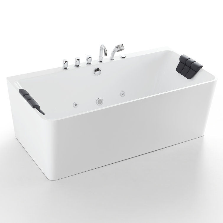 67'' White Freestanding Acrylic Whirlpool Bathtub with Faucet
