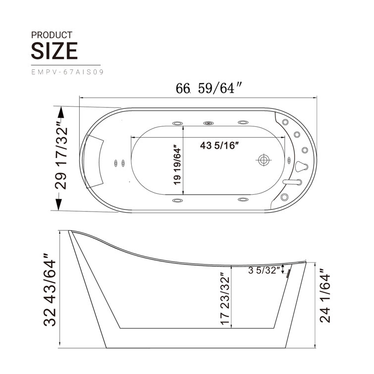 67'' White Freestanding Acrylic Whirlpool Bathtub with Faucet