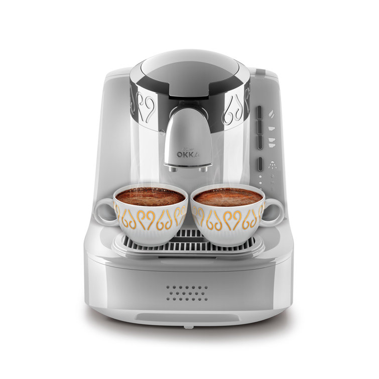 Automatic White and Chrome Turkish Coffee Maker with Foam Function