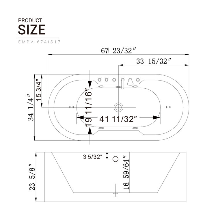 67" White Acrylic Freestanding Whirlpool Bathtub with Faucet