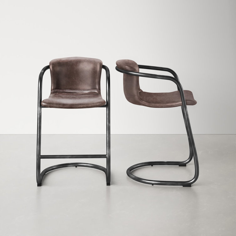 Cream and Silver Upholstered Counter Stools with Iron Frame