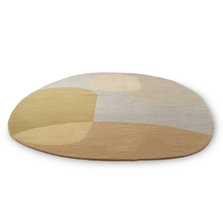 Oval Hand-Tufted Wool Rug in Blue and Beige