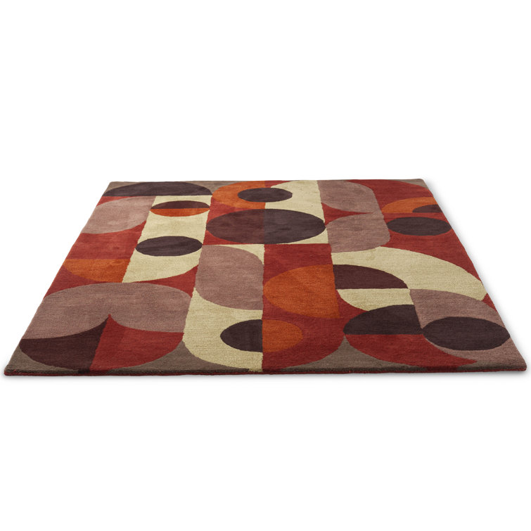 Cosmo Red and Pale Green Hand-Tufted Wool Geometric Rug 8'2'' x 11'5''