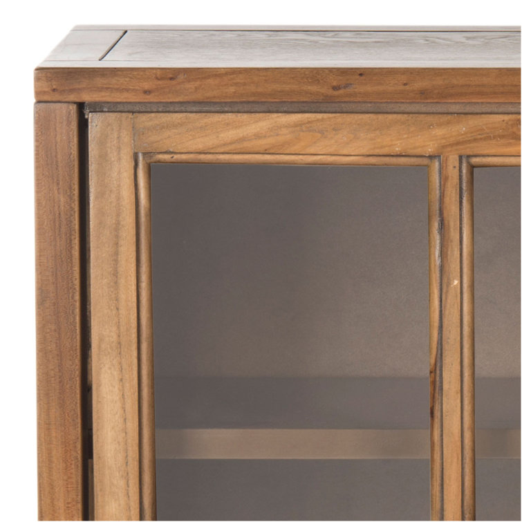 Transitional Oak 3-Tier 38" Bookcase with Sliding Glass Doors