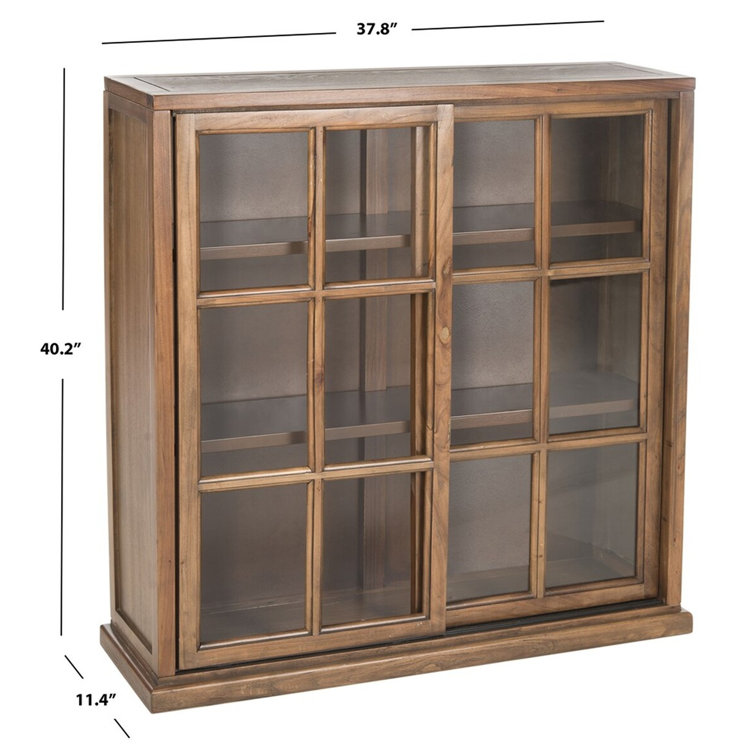 Transitional Oak 3-Tier 38" Bookcase with Sliding Glass Doors