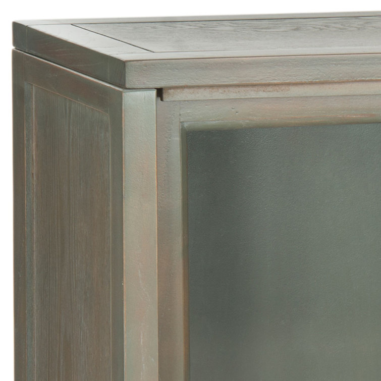Transitional Gray Elm Wood 3-Tier Bookcase with Glass Doors